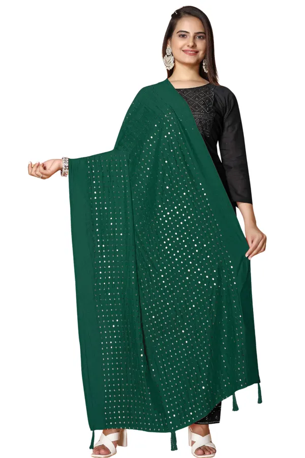Chanderi_Sequin_Embroidered_Dupatta_With_Tassels_Green