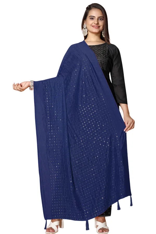 Chanderi_Sequin_Embroidered_Dupatta_With_Tassels_Navy_Blue