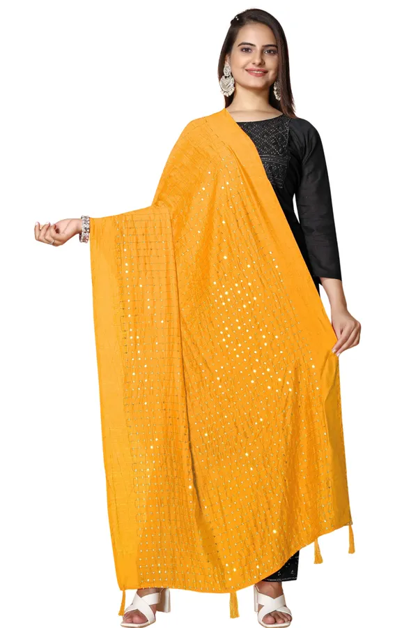 Chanderi_Sequin_Embroidered_Dupatta_With_Tassels_Yellow
