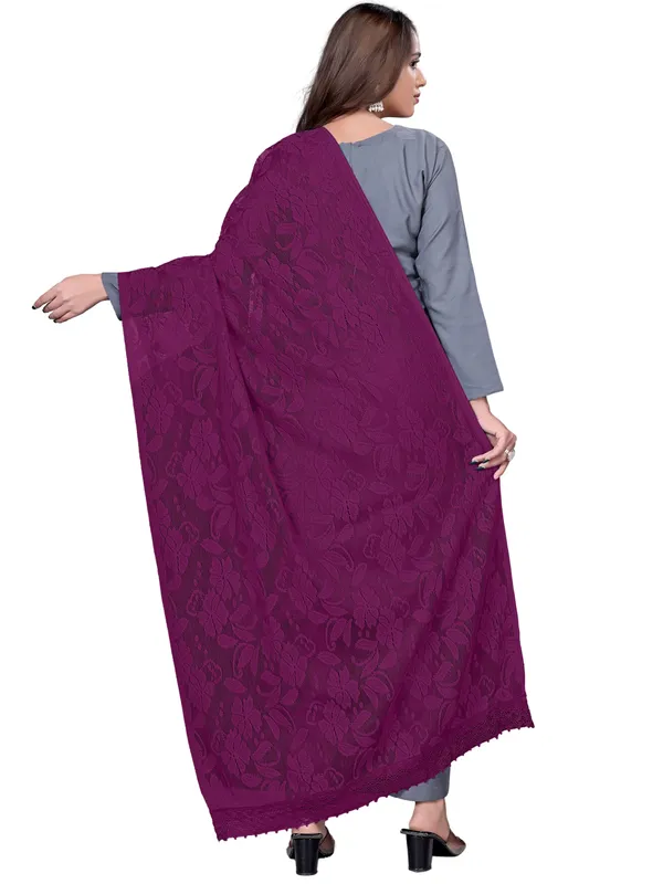 Amritsari_Net_Floral_Dupatta_With_Lace_Border_Wine