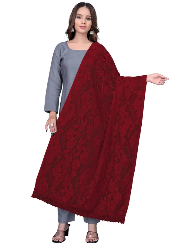 Amritsari_Net_Floral_Dupatta_With_Lace_Border_Maroon