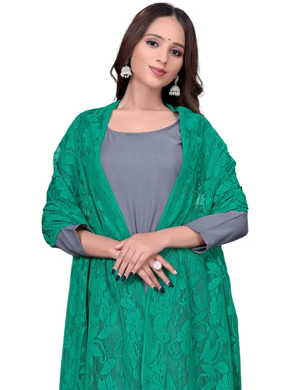 Amritsari_Net_Floral_Dupatta_With_Lace_Border_Rama_Green