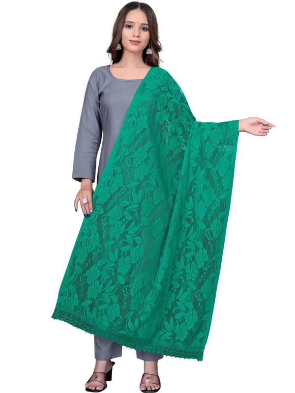 Amritsari_Net_Floral_Dupatta_With_Lace_Border_Rama_Green