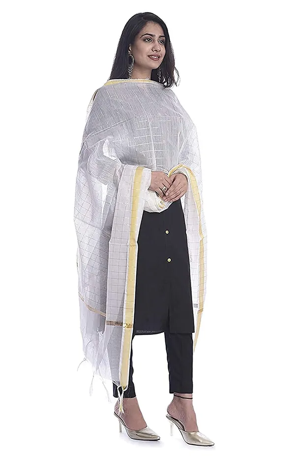 Chanderi_Zari_Checks_Dupatta_With_Woven_Border_Tassels_White