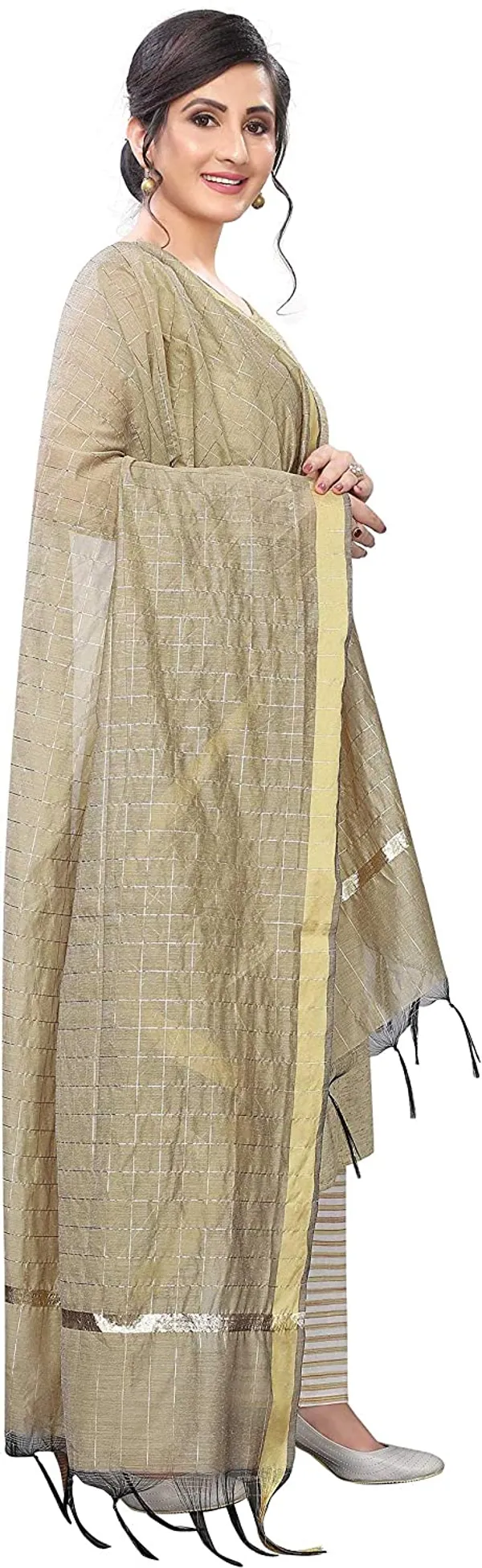 Chanderi_Zari_Checks_Dupatta_With_Woven_Border_Tassels_Beige