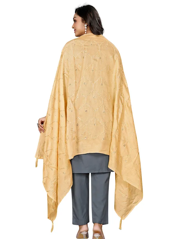 Chanderi_Zigzag_Embroidery_Dupatta_With_Sequins_Tassels_Beige