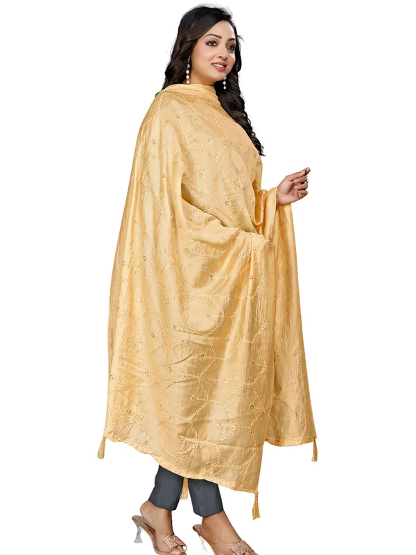 Chanderi_Zigzag_Embroidery_Dupatta_With_Sequins_Tassels_Beige