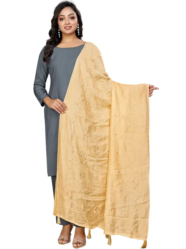 Chanderi_Zigzag_Embroidery_Dupatta_With_Sequins_Tassels_Beige