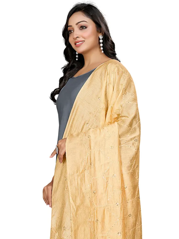 Chanderi_Zigzag_Embroidery_Dupatta_With_Sequins_Tassels_Beige