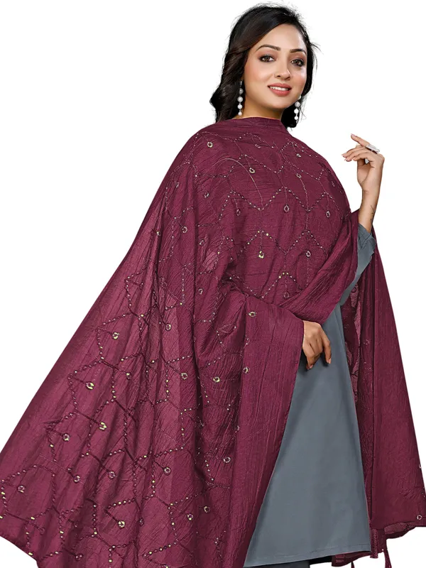 Chanderi_Zigzag_Embroidery_Dupatta_With_Sequins_Tassels_Wine