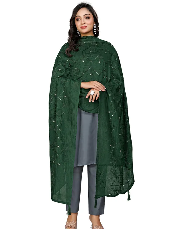 Chanderi_Zigzag_Embroidery_Dupatta_With_Sequins_Tassels_Green