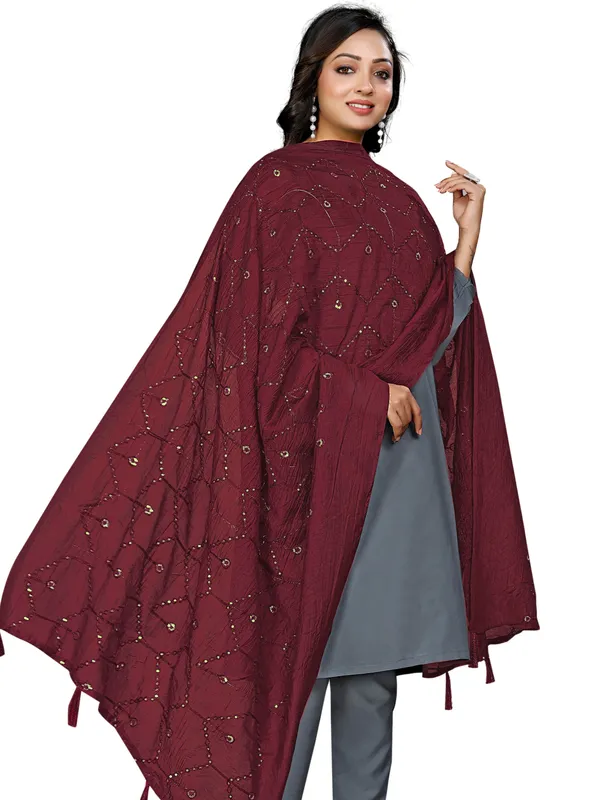 Chanderi_Zigzag_Embroidery_Dupatta_With_Sequins_Tassels_Maroon