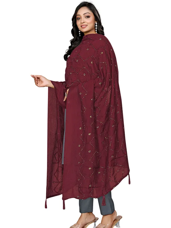 Chanderi_Zigzag_Embroidery_Dupatta_With_Sequins_Tassels_Maroon