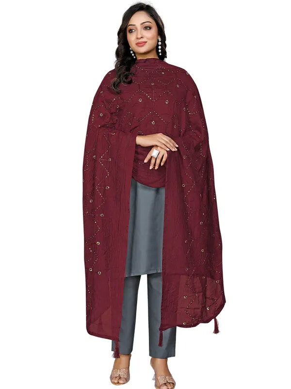Chanderi_Zigzag_Embroidery_Dupatta_With_Sequins_Tassels_Maroon