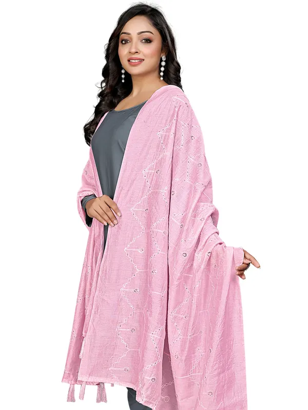 Chanderi_Zigzag_Embroidery_Dupatta_With_Sequins_Tassels_Light_Pink