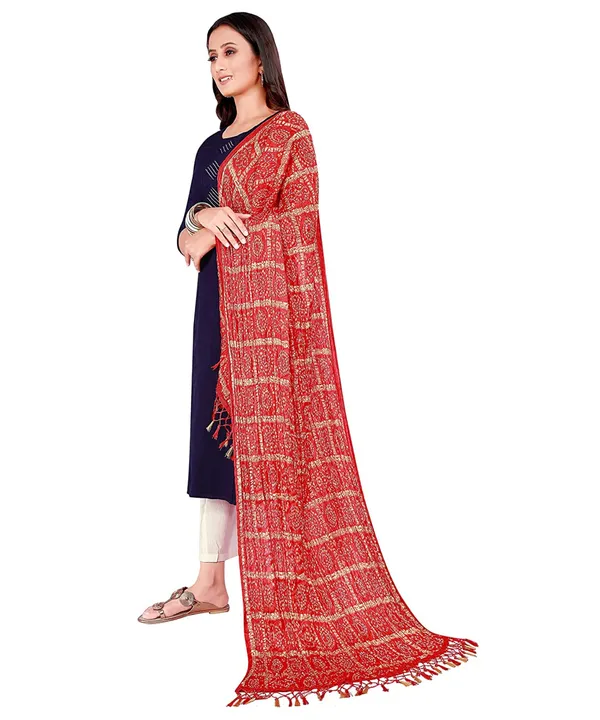 Chinon_Bandhani_Digital_Print_Dupatta_With_Tassels_Red