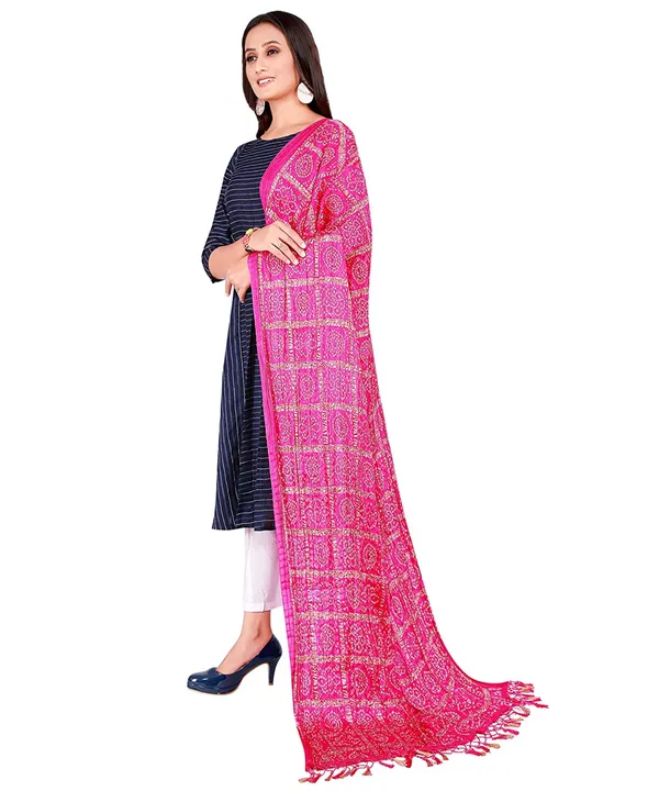 Chinon_Bandhani_Digital_Print_Dupatta_With_Tassels_Pink
