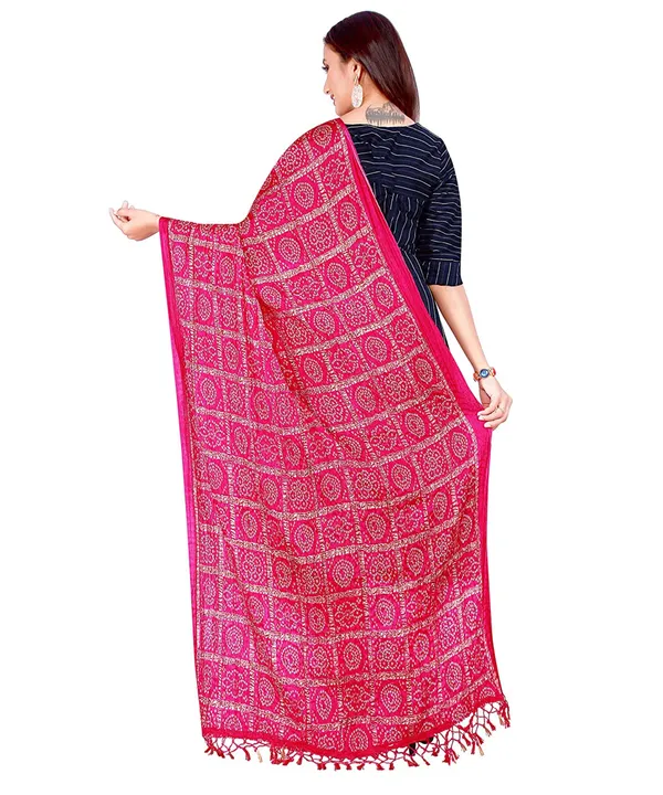 Chinon_Bandhani_Digital_Print_Dupatta_With_Tassels_Pink