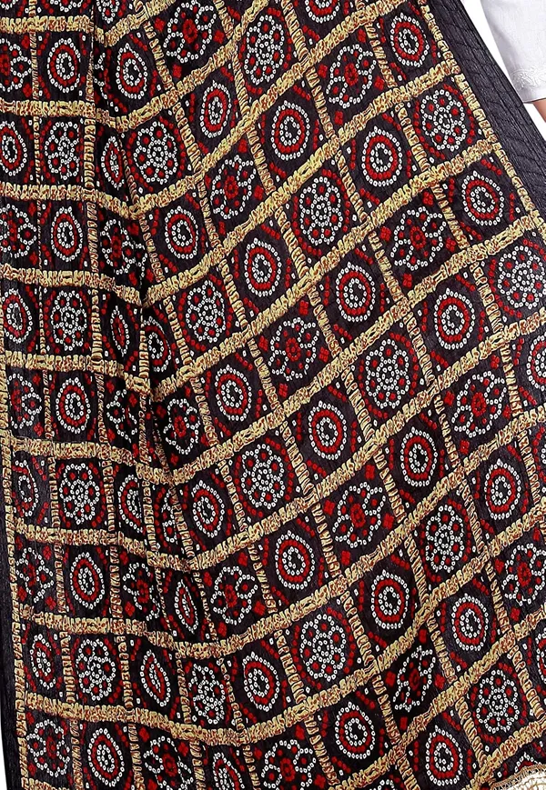Chinon_Bandhani_Digital_Print_Dupatta_With_Tassels_Black