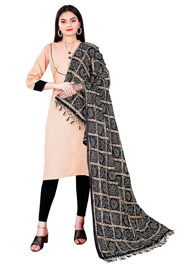 Chinon_Bandhani_Digital_Print_Dupatta_With_Tassels_Black
