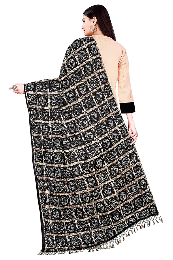 Chinon_Bandhani_Digital_Print_Dupatta_With_Tassels_Black
