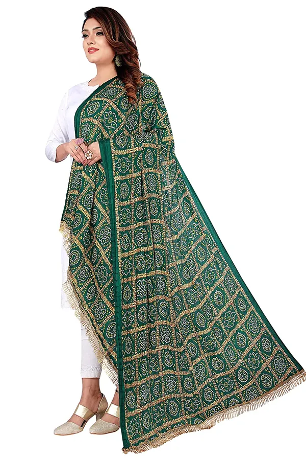Chinon_Bandhani_Digital_Print_Dupatta_With_Tassels_Green