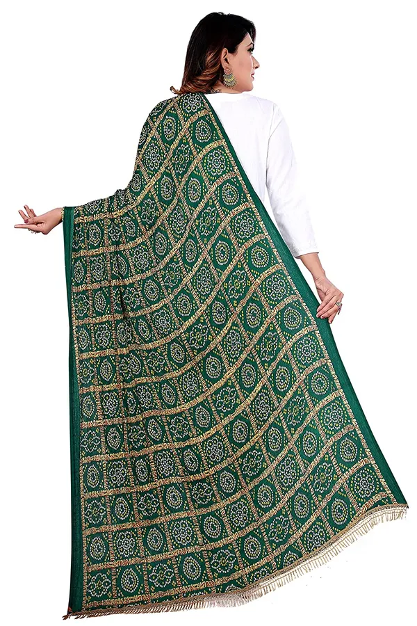 Chinon_Bandhani_Digital_Print_Dupatta_With_Tassels_Green
