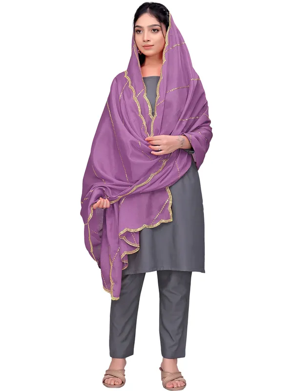 Chinon_Laheriya_Sequin_Work_Dupatta_With_Scalloped_Border_Onion_Pink