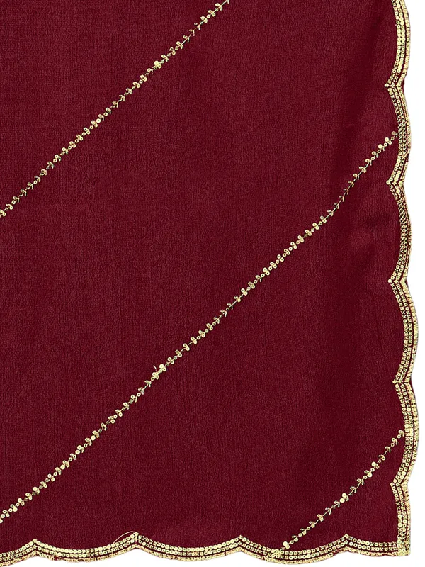 Chinon_Laheriya_Sequin_Work_Dupatta_With_Scalloped_Border_Maroon