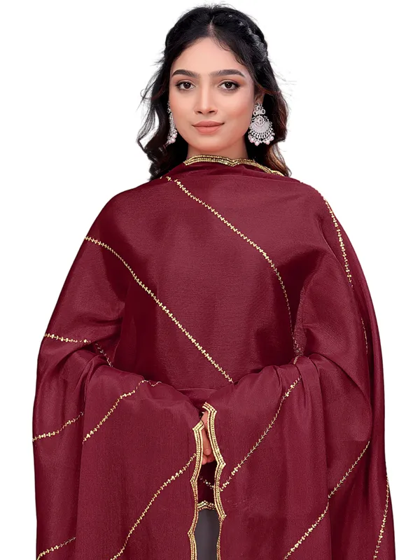 Chinon_Laheriya_Sequin_Work_Dupatta_With_Scalloped_Border_Maroon