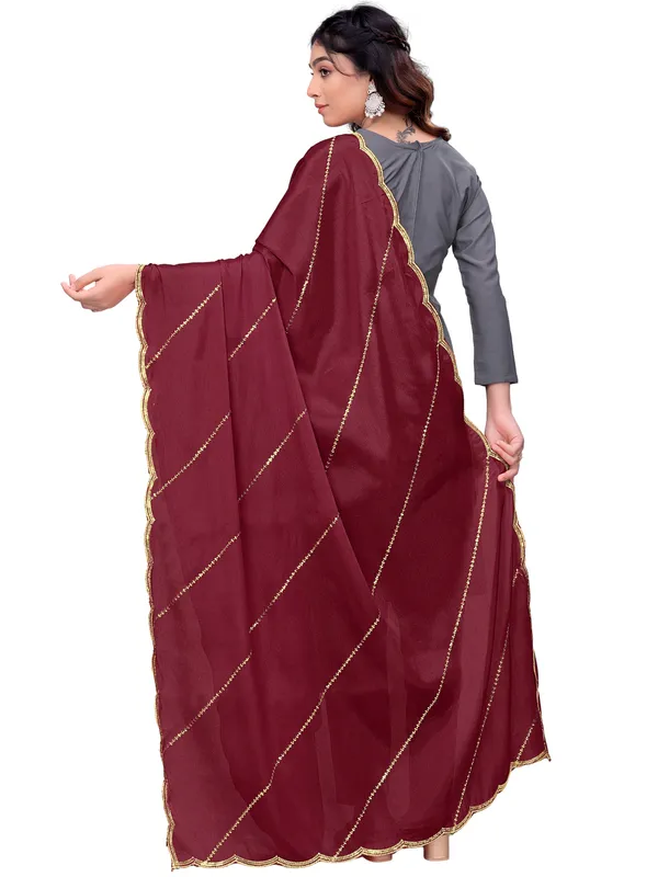 Chinon_Laheriya_Sequin_Work_Dupatta_With_Scalloped_Border_Maroon