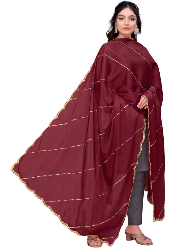 Chinon_Laheriya_Sequin_Work_Dupatta_With_Scalloped_Border_Maroon