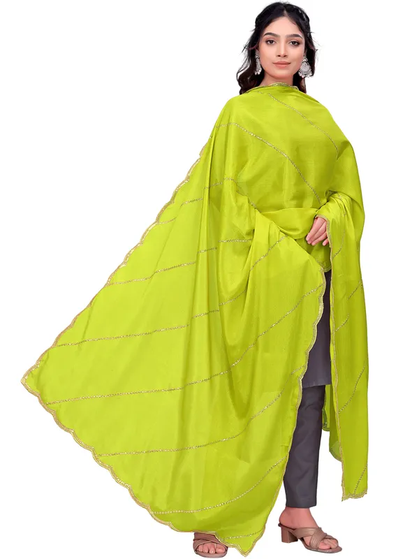 Chinon_Laheriya_Sequin_Work_Dupatta_With_Scalloped_Border_Lemon_Yellow