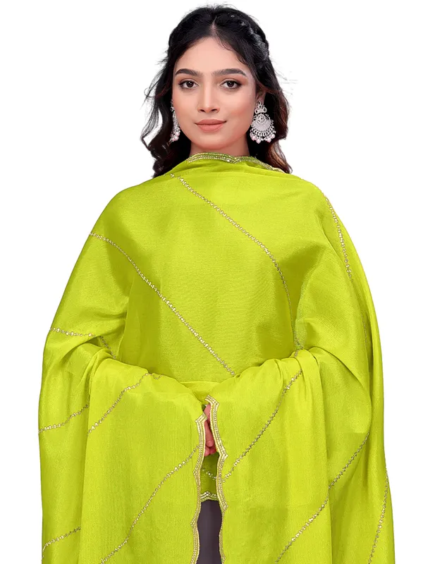 Chinon_Laheriya_Sequin_Work_Dupatta_With_Scalloped_Border_Lemon_Yellow