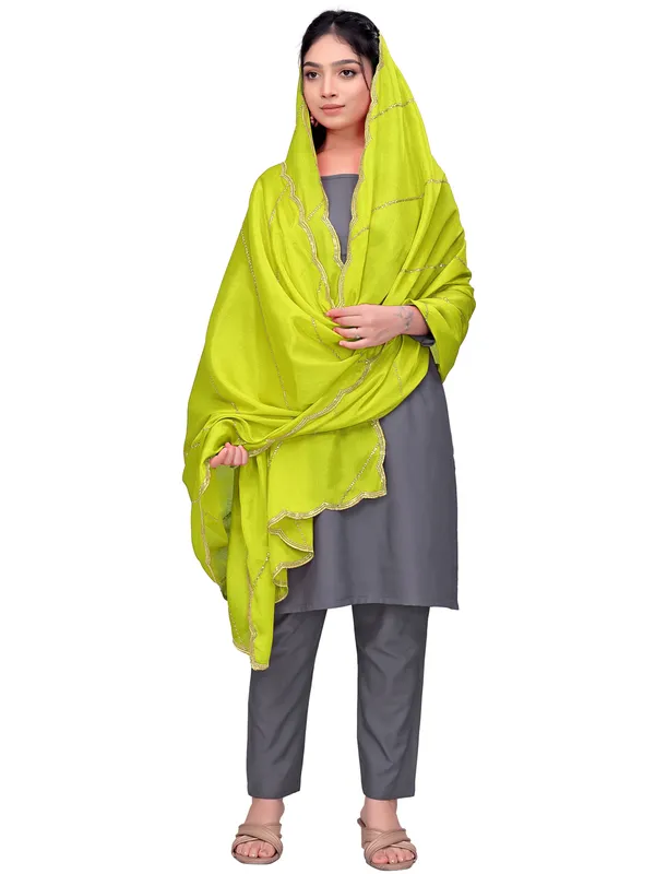 Chinon_Laheriya_Sequin_Work_Dupatta_With_Scalloped_Border_Lemon_Yellow