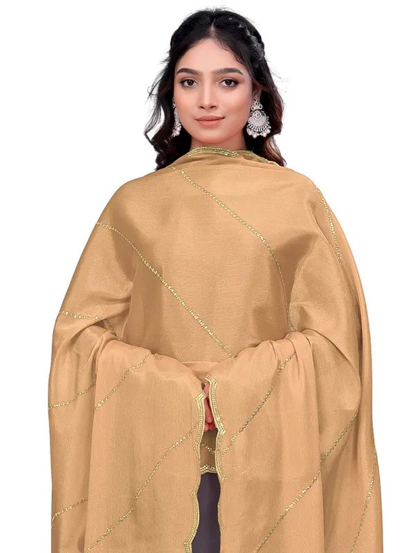 Chinon_Laheriya_Sequin_Work_Dupatta_With_Scalloped_Border_Beige