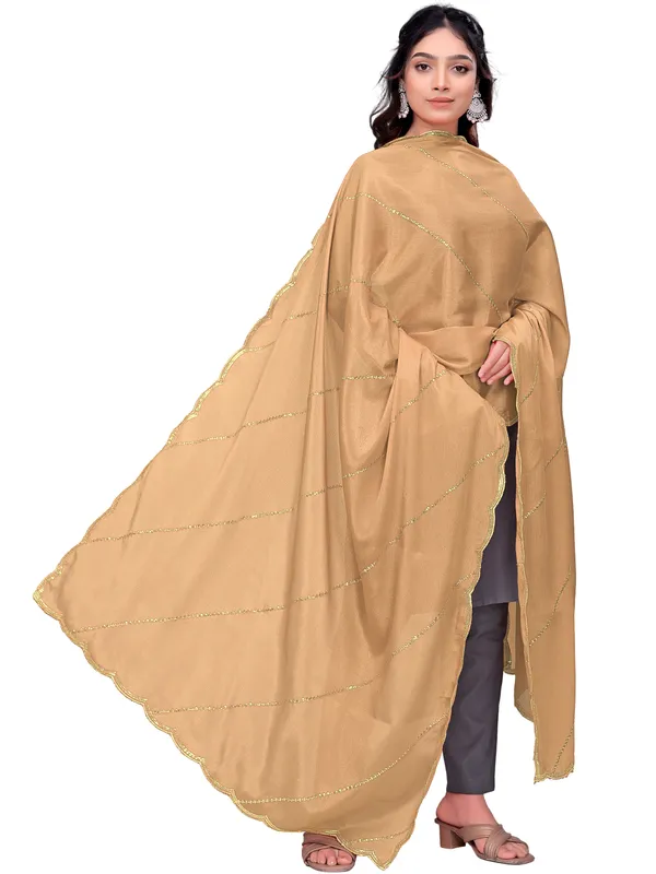 Chinon_Laheriya_Sequin_Work_Dupatta_With_Scalloped_Border_Beige