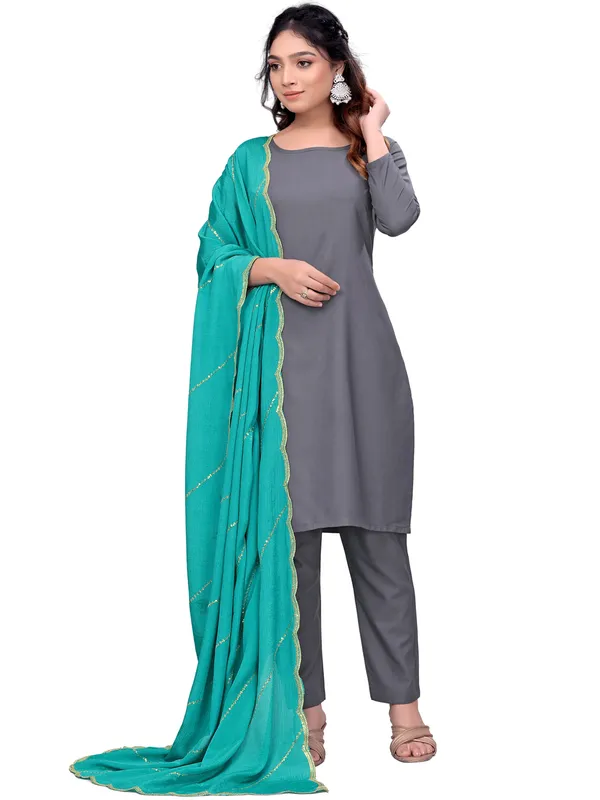 Chinon_Laheriya_Sequin_Work_Dupatta_With_Scalloped_Border_Rama_Green