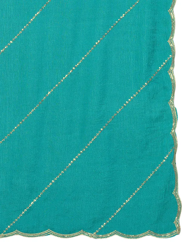 Chinon_Laheriya_Sequin_Work_Dupatta_With_Scalloped_Border_Rama_Green