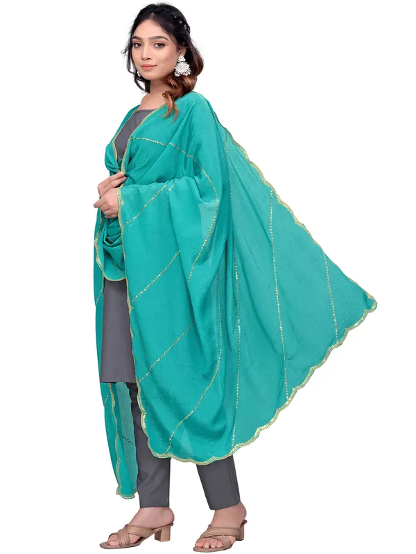 Chinon_Laheriya_Sequin_Work_Dupatta_With_Scalloped_Border_Rama_Green