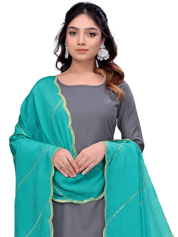Chinon_Laheriya_Sequin_Work_Dupatta_With_Scalloped_Border_Rama_Green
