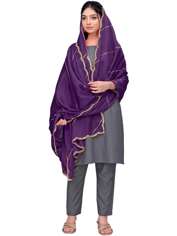 Chinon_Laheriya_Sequin_Work_Dupatta_With_Scalloped_Border_Wine