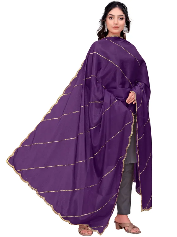 Chinon_Laheriya_Sequin_Work_Dupatta_With_Scalloped_Border_Wine