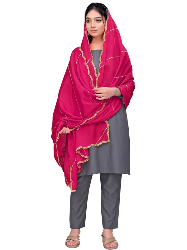 Chinon_Laheriya_Sequin_Work_Dupatta_With_Scalloped_Border_Pink