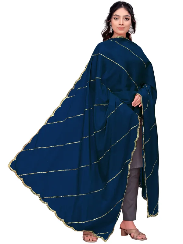 Chinon_Laheriya_Sequin_Work_Dupatta_With_Scalloped_Border_Navy_Blue