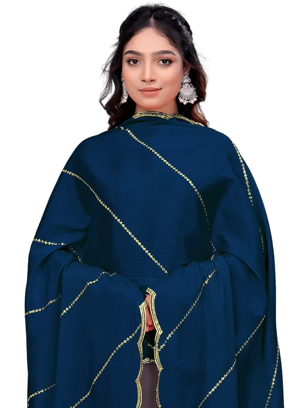 Chinon_Laheriya_Sequin_Work_Dupatta_With_Scalloped_Border_Navy_Blue