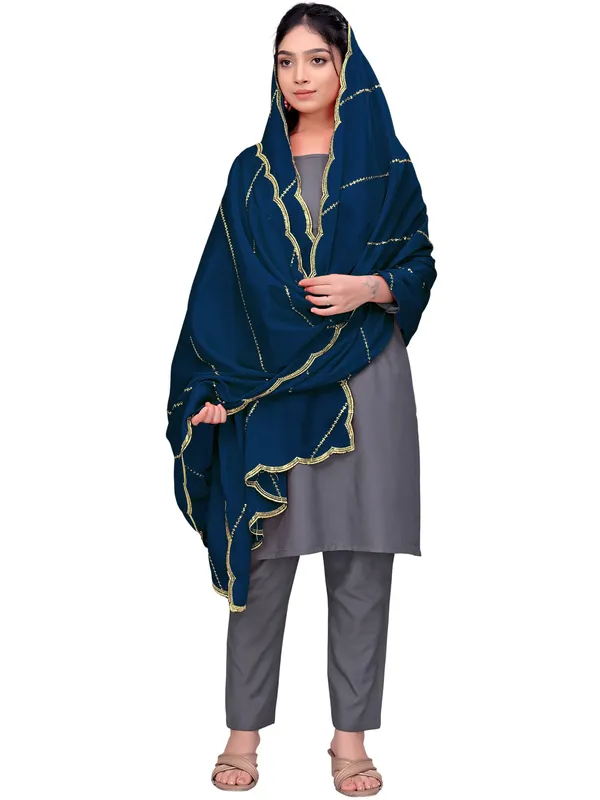 Chinon_Laheriya_Sequin_Work_Dupatta_With_Scalloped_Border_Navy_Blue