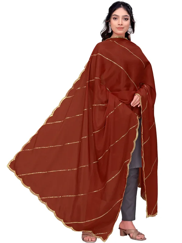 Chinon_Laheriya_Sequin_Work_Dupatta_With_Scalloped_Border_Rust