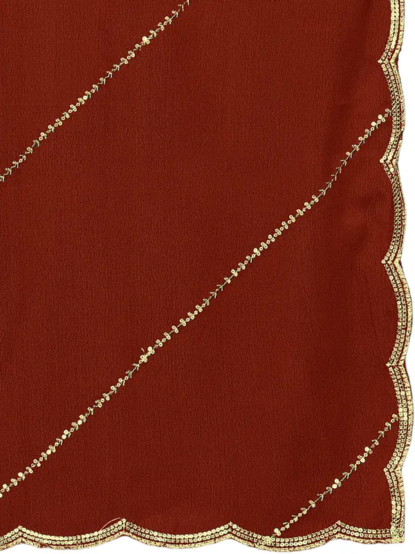 Chinon_Laheriya_Sequin_Work_Dupatta_With_Scalloped_Border_Rust