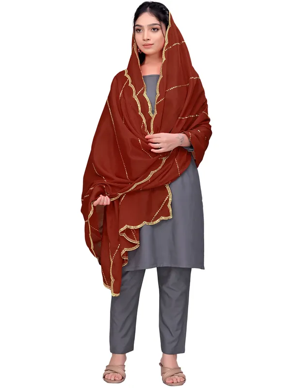 Chinon_Laheriya_Sequin_Work_Dupatta_With_Scalloped_Border_Rust